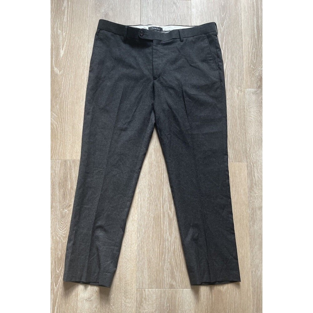 Saks Fifth Avenue Dress Pants Mens 38 Charcoal 100% Wool Modern